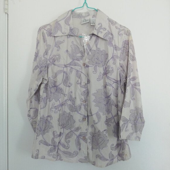 NWT vintage Y2K Fashion Bug button down blouse lavender floral embroidery size S - Picture 1 of 8